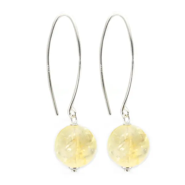 Citrine round 12mm earrings - Rhodium-plated 925 Silver x 2pcs