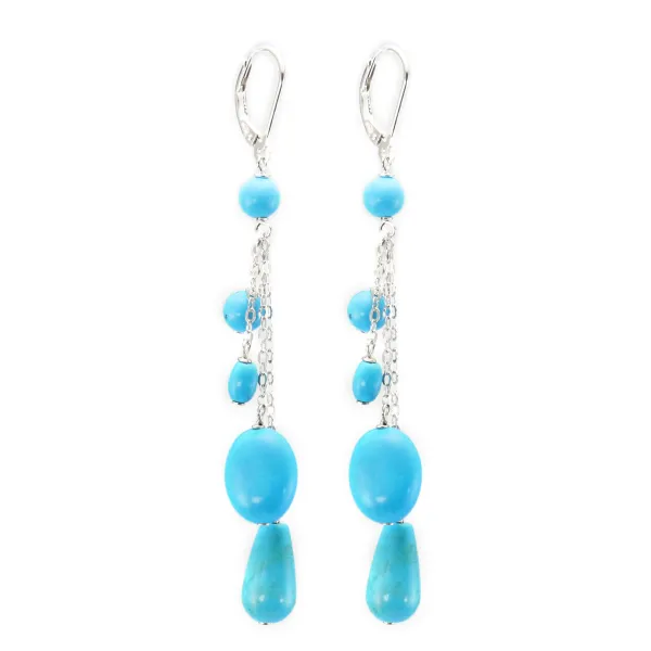 Boucle d'oreille turquoise reconstitué bleu argent 925 dormeuse x 2pcs