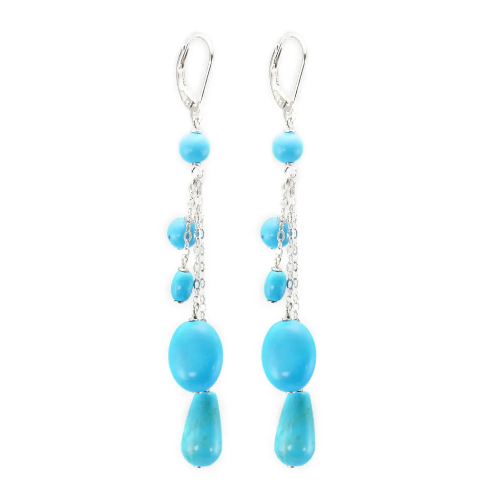 Boucle d'oreille turquoise reconstitué bleu argent 925 dormeuse x 2pcs
