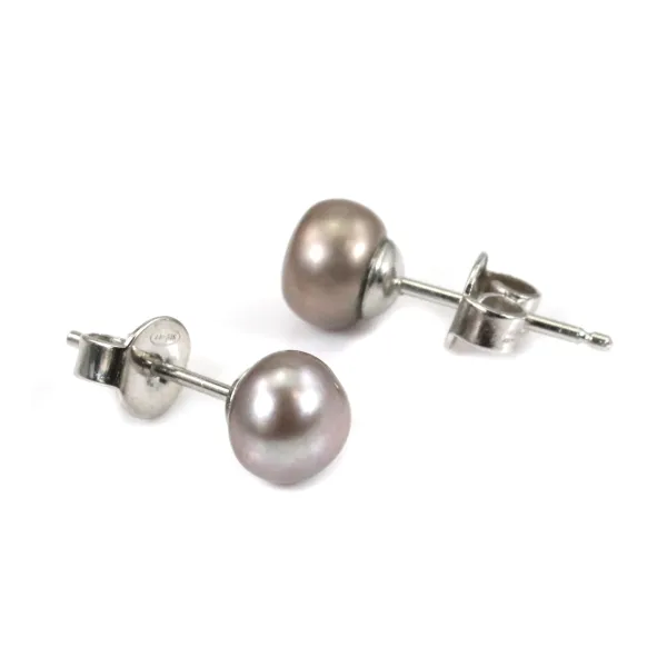 Boucles d'oreilles argent 925 perle d'eau douce 6mm x 2pcs