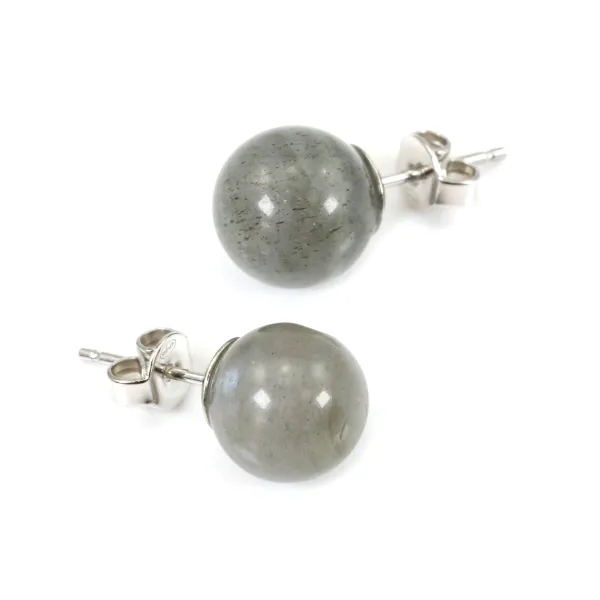 Boucles d'oreilles argent 925 labradorite 10mm x 2pcs