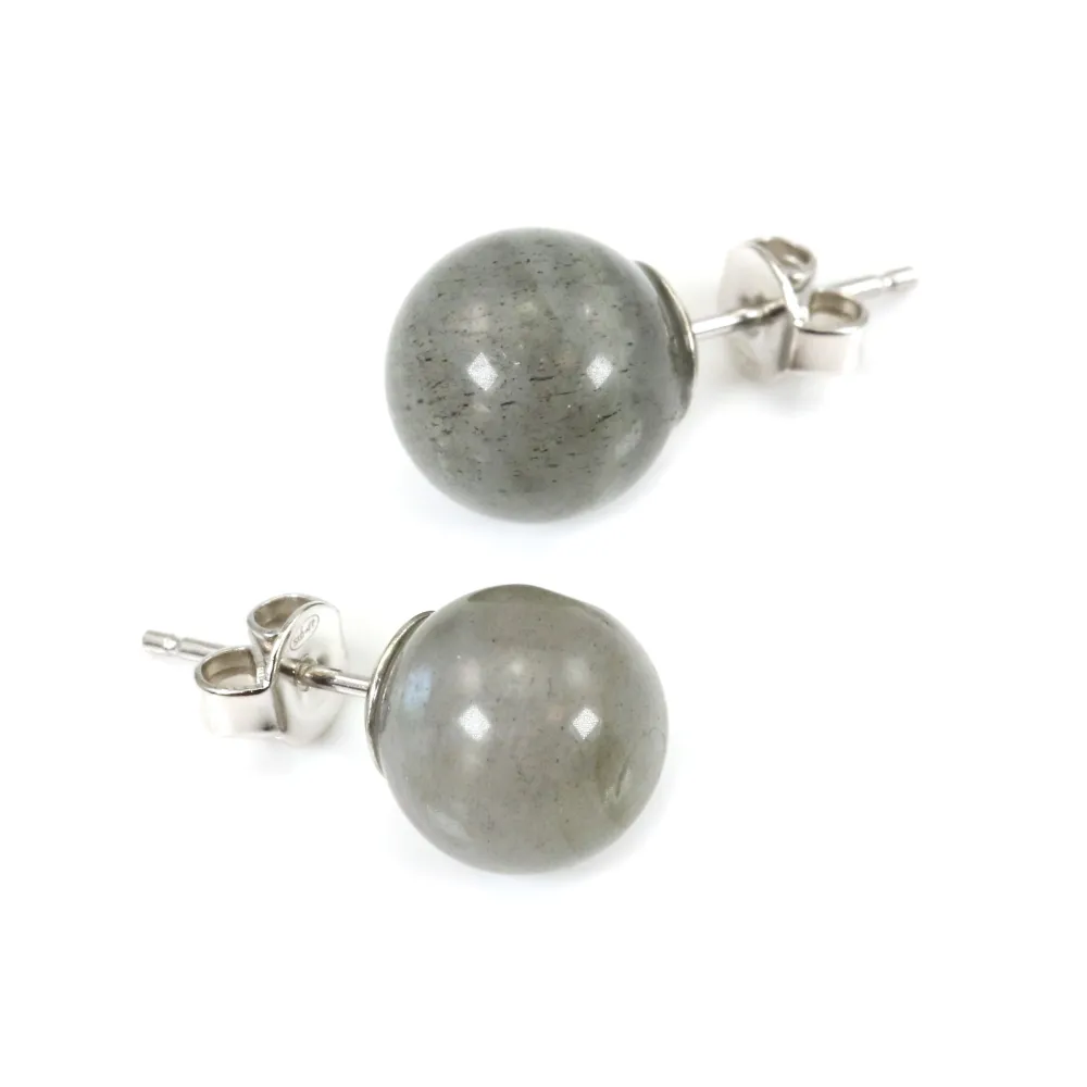 Boucle d'oreille argent 925 labradorite 10mm x 2pcs