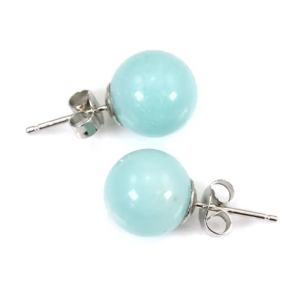 Boucles d'oreilles amazonite 10mm, en argent 925 x 2pcs