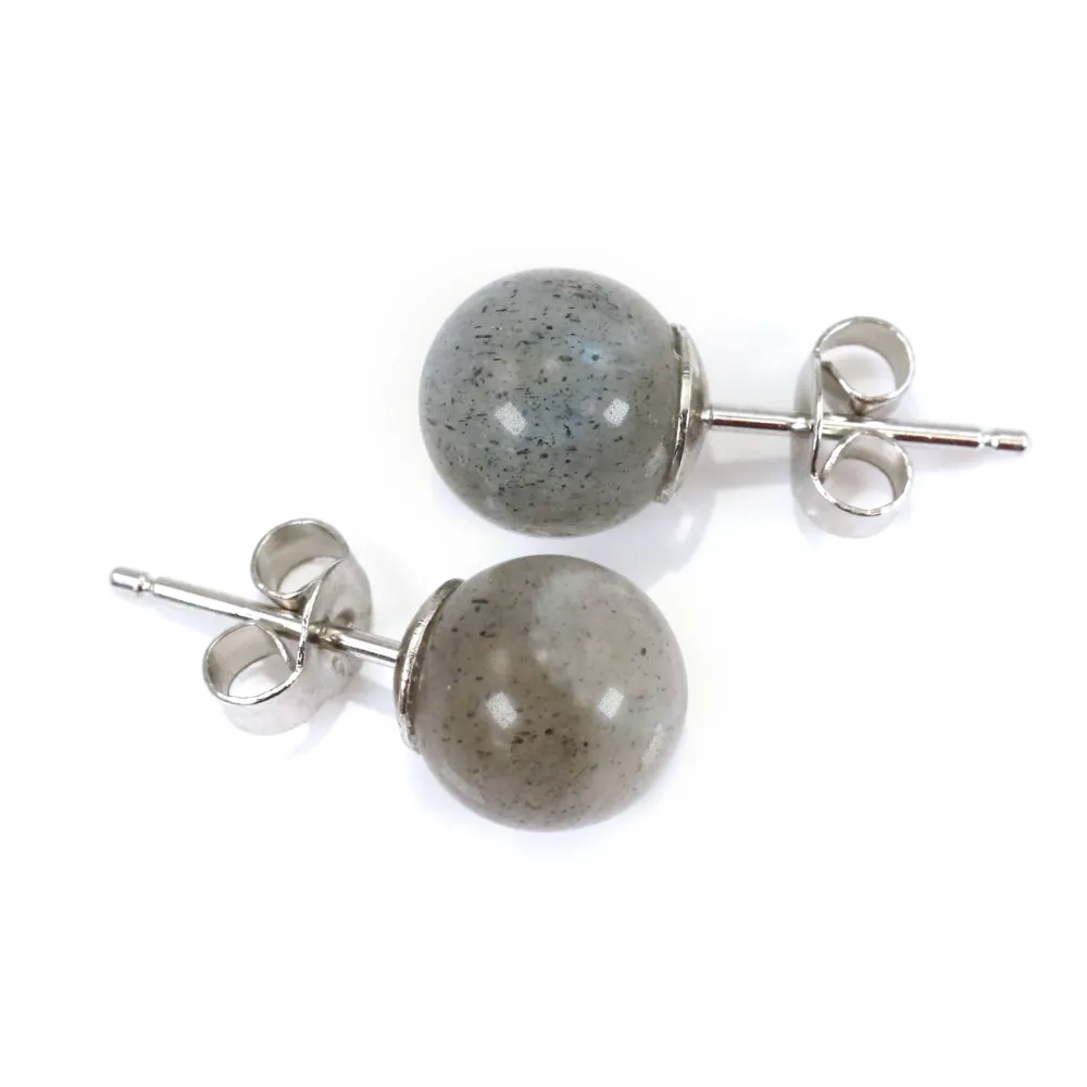 Earring silver 925 black agate 6mm x 2pcs 