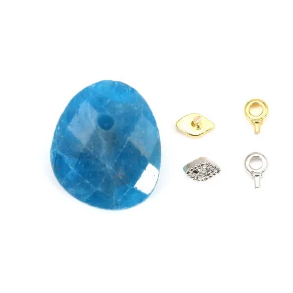 Pendentif Apatite goutte décoré oeil - 12x14mm x 1pc