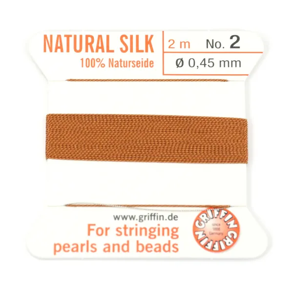 Fil de soie 0.45mm attaché à une aiguille cornaline x 2m