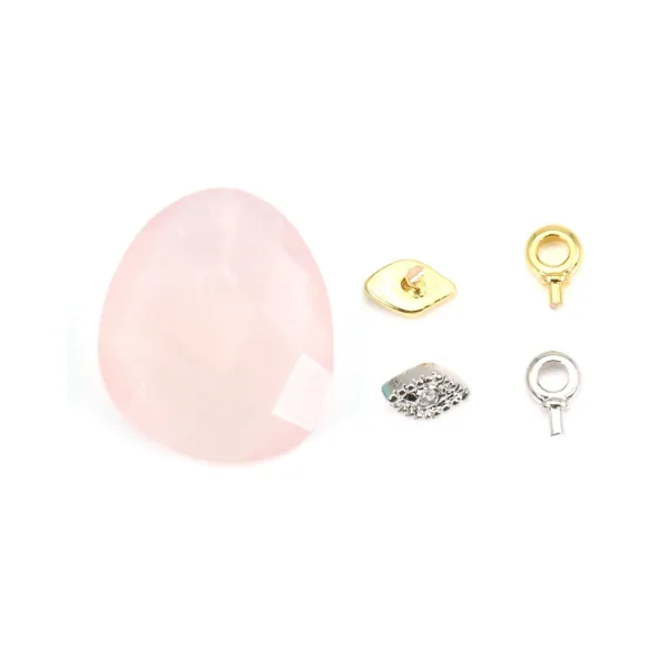 Pendentif Quartz rose goutte décoré oeil - 12x14mm x 1pc