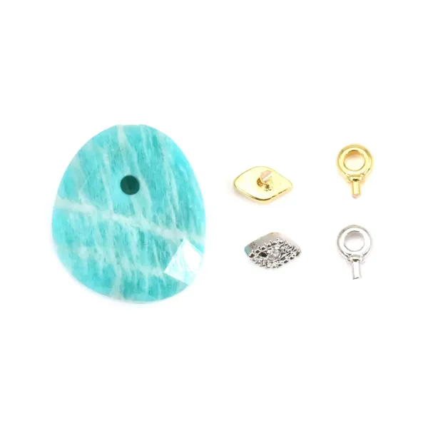 Pendentif Amazonite goutte décoré oeil - 12x14mm x 1pc