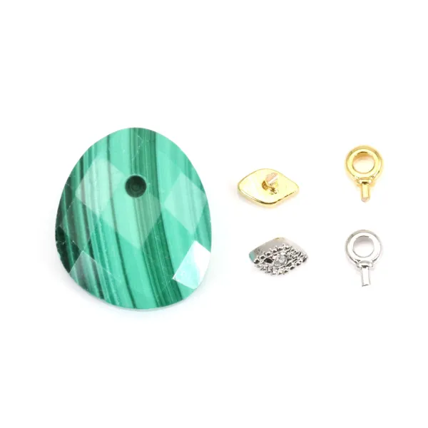 Pendentif Malachite goutte décoré oeil - 12x14mm x 1pc