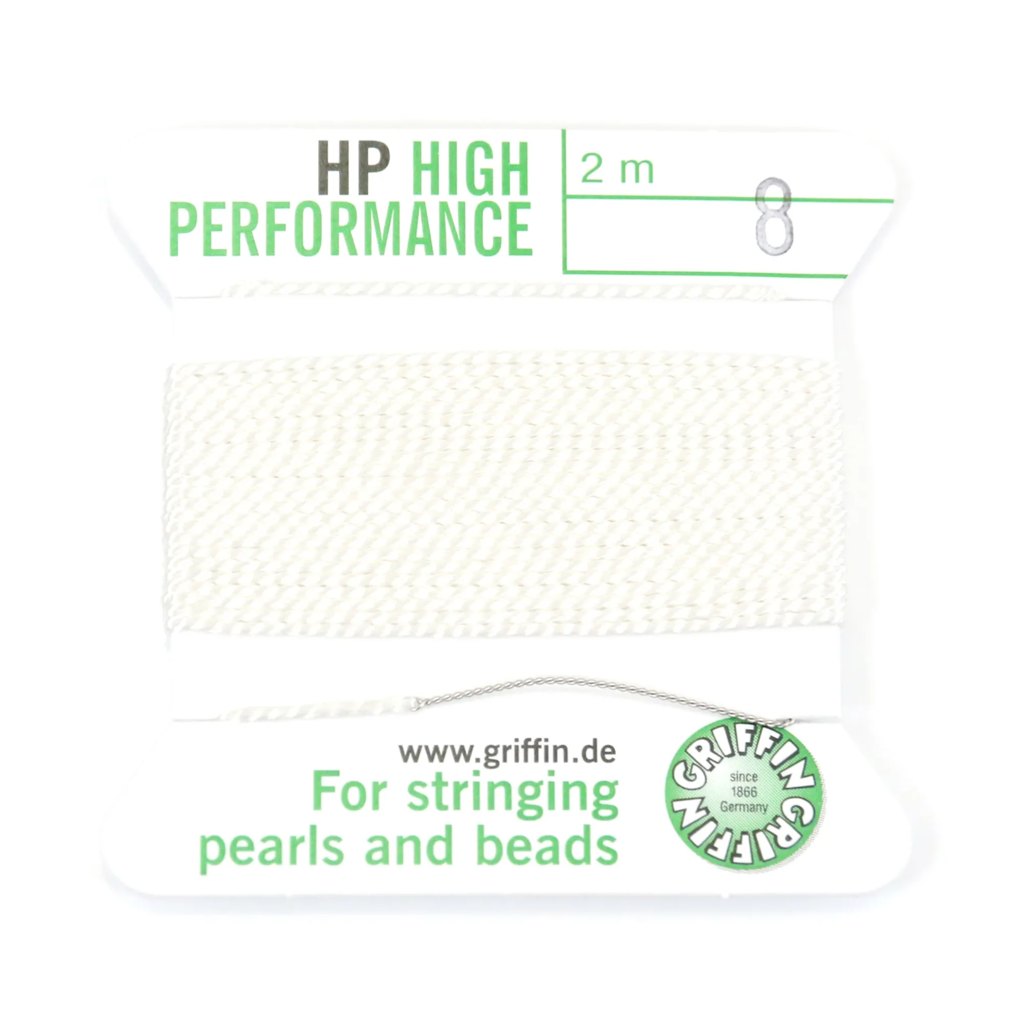 Griffin High Performance Bead Cord With Needle – White, For Jewelry Making