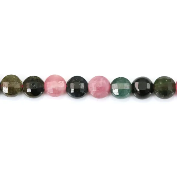 Tourmaline multicolore, de forme ronde plate facetté, 4mm x 39cm