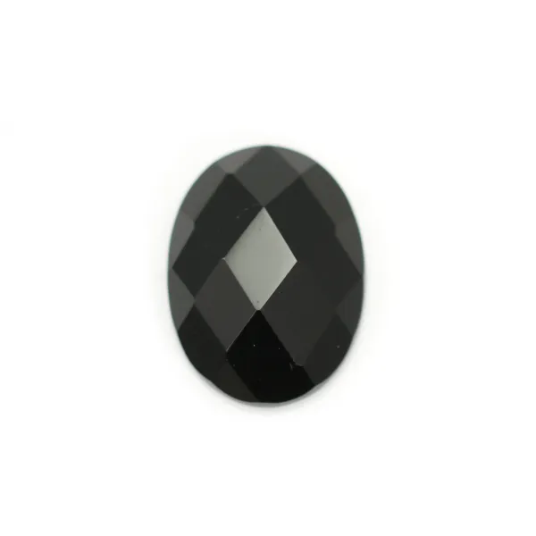 Schwarzer Onyx Cabochon oval facettiert 10x14mm x 1pc