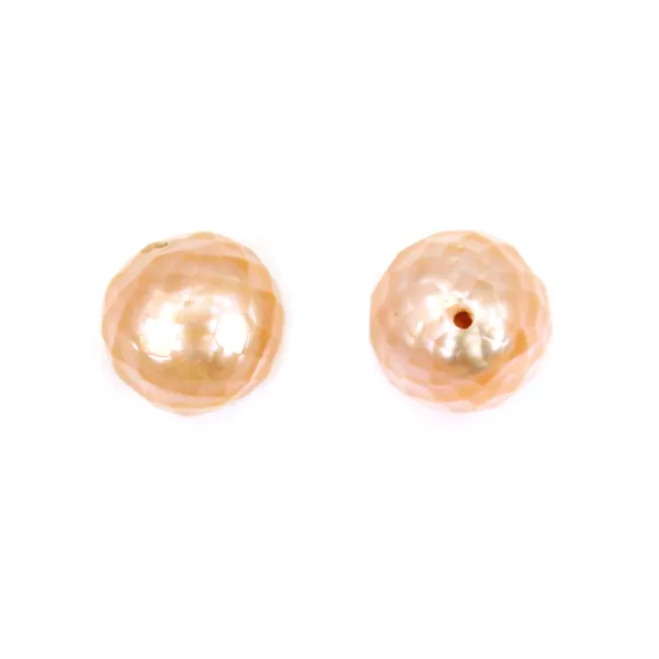 Freshwater cultured pearl, salmon, round mosaic, 9-10mm x 1pc