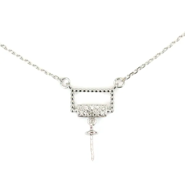 Chaîne en argent 925 rhodié  maille ovale & zirconium pour perle semi percé x 40cm