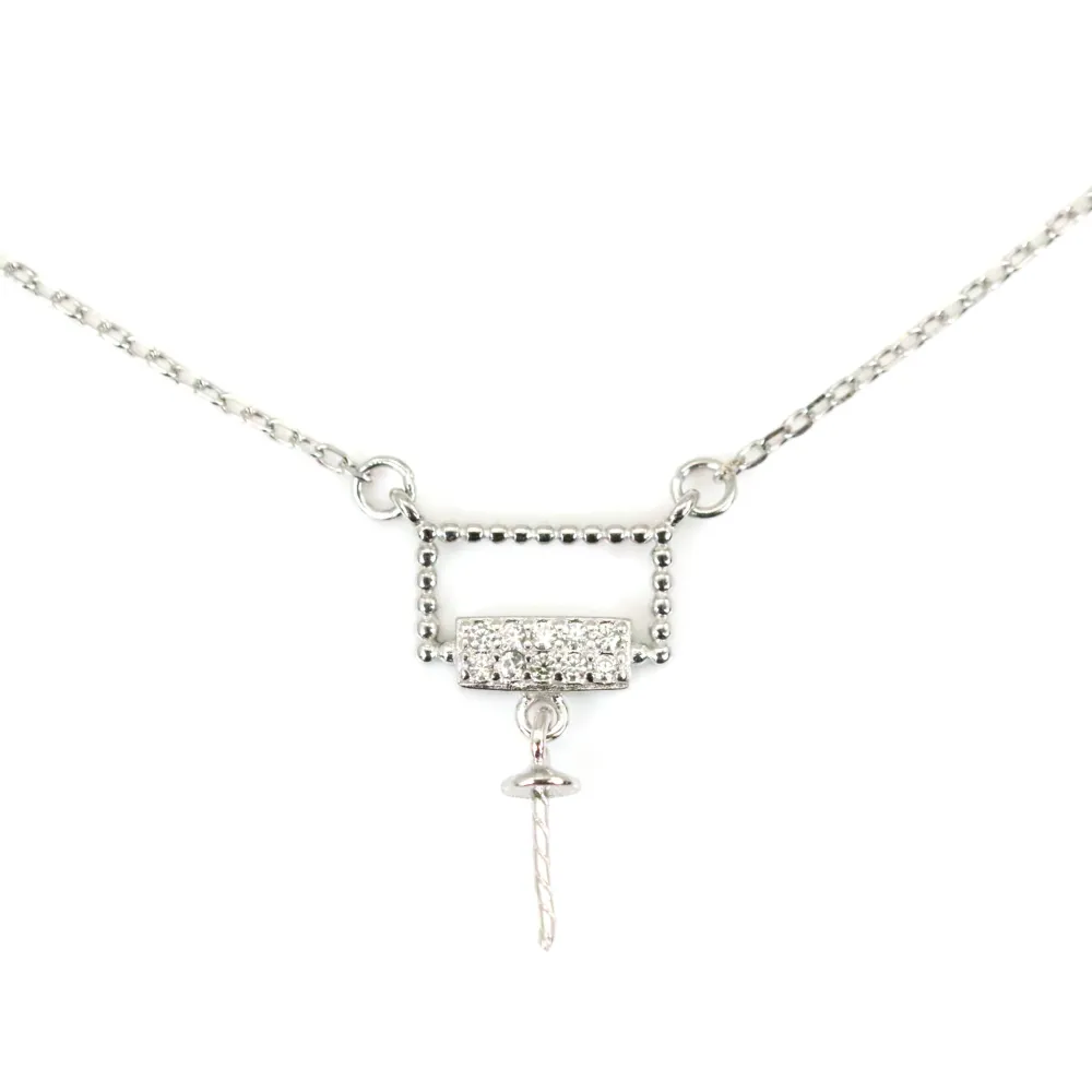 Chaîne en argent 925 rhodié  maille ovale & zirconium pour perle semi percé x 40cm