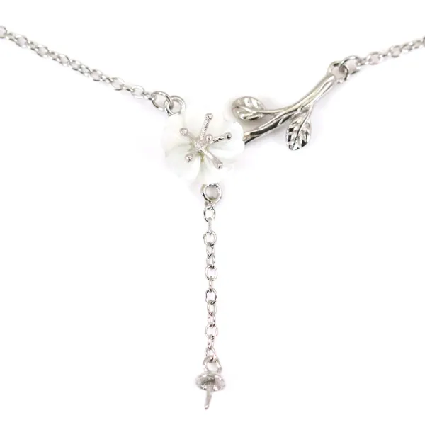 Chaîne en argent 925 rhodié maille ovale & nacre pour perle semi percée x 45cm