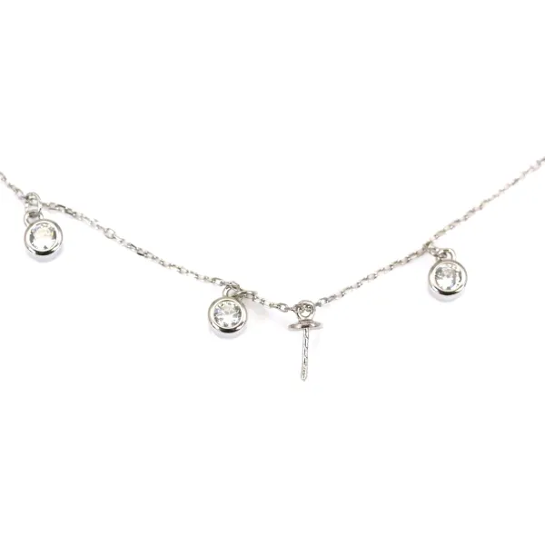 Chaîne en argent 925 rhodié  maille ovale & zirconium pour perle semi percé x 45cm