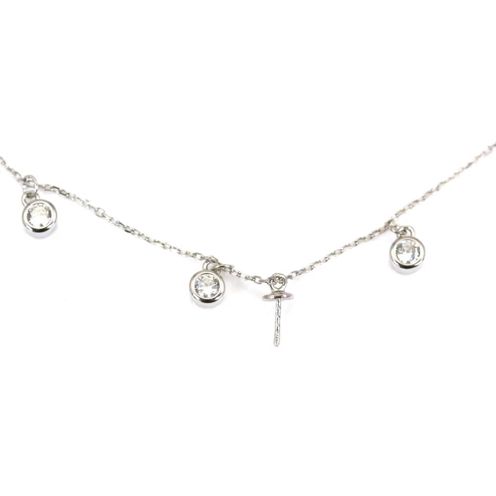 Chaîne en argent 925 rhodié  maille ovale & zirconium pour perle semi percé x 45cm
