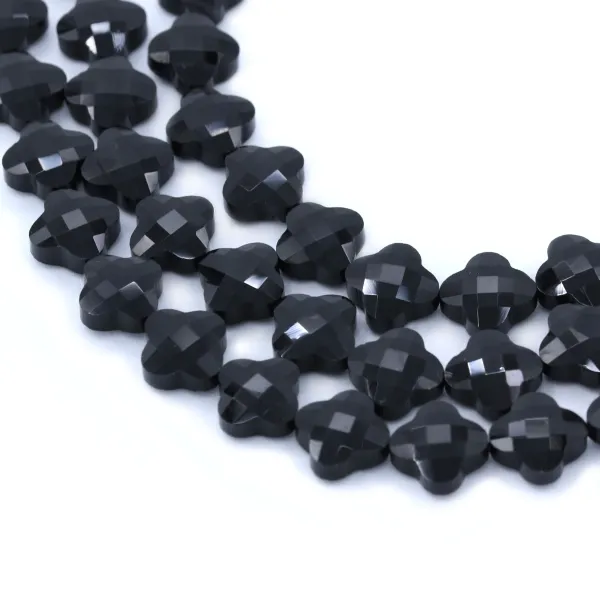 Onyx black clover faceted 10mm x 40cm