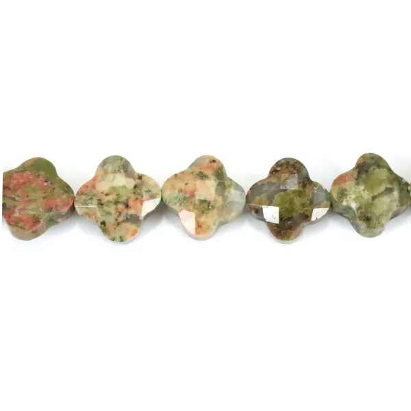 Unakite trèfle facetté 10mm x 40cm