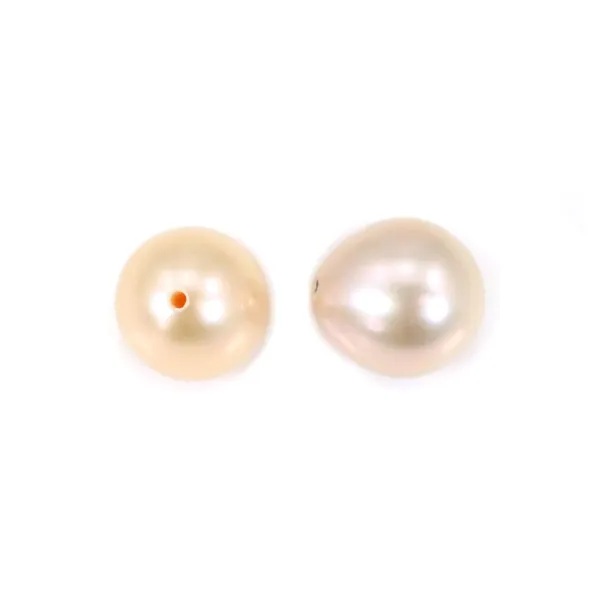 Perle d'eau douce semi-percée ovale couleur saumon 9-10mm x 1pc