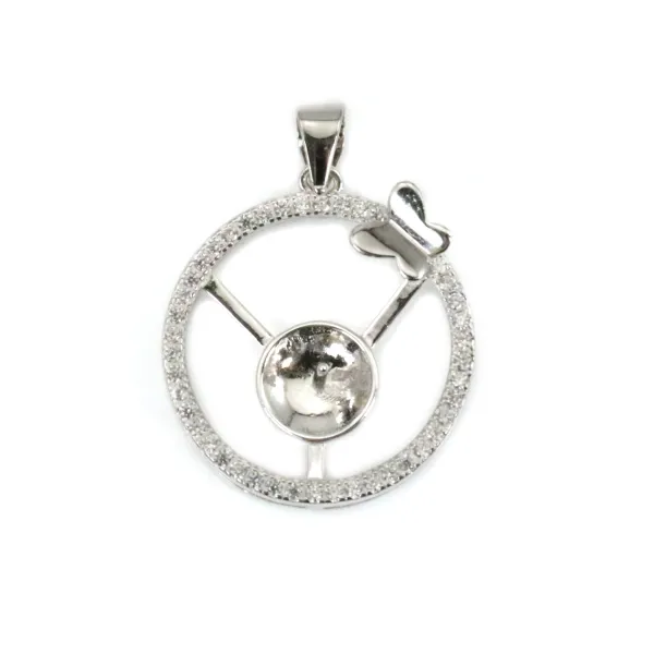 Bélière couronne 20mm  en argent 925 rhodié pour perle semi-percée  x 1pc