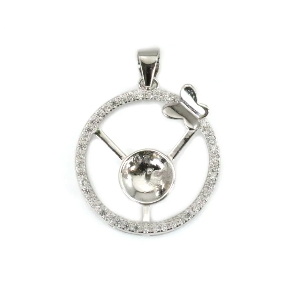 Bélière couronne 20mm  en argent 925 rhodié pour perle semi-percée  x 1pc