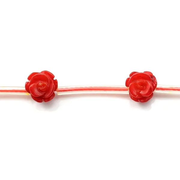 Bambou mer teinte rouge Fleur 8mm x 40cm (18pcs)