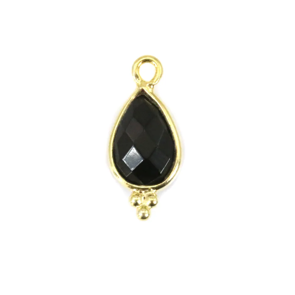 Breloque en Onyx goutte facettée serti argent 925 doré à l'or fin 7x15mm x 1pc