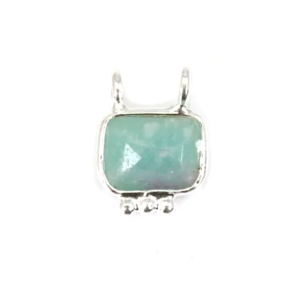 Breloque Amazonite rectangle serti argent 925 - 2 anneaux - 8x10mm x 1pc
