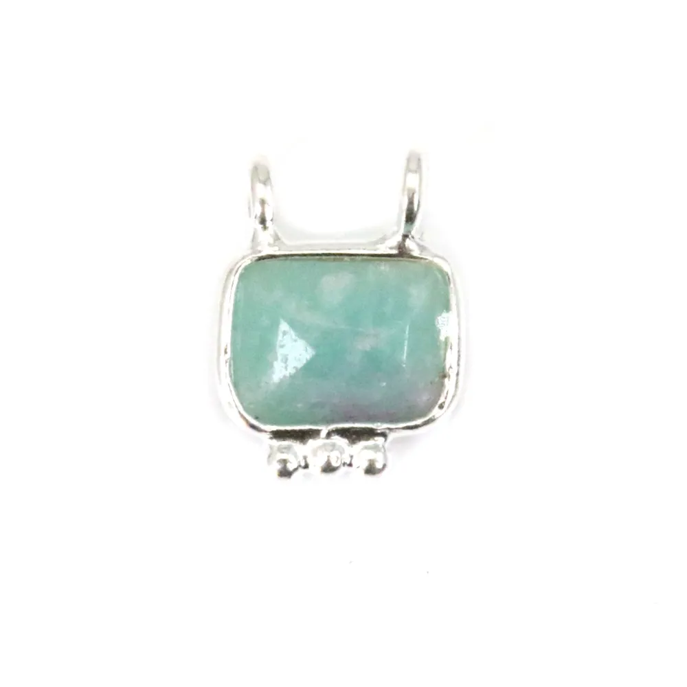 Amuleto retangular de amazonite em prata de lei 925 - 2 anéis - 8x10mm x 1pc