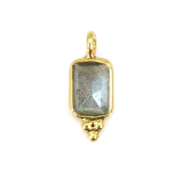 Amuleto retangular de Labradorite em prata de lei 925 dourada 5x13mm x 1 unidade