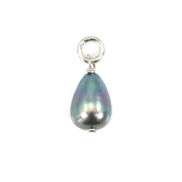 Perla blu d'acqua dolce 6x8 mm - Argento rodiato x 1 pz