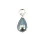 Freshwater Pearl Charm Blue Drop 6x8mm - Rhodium Silver x 1pc