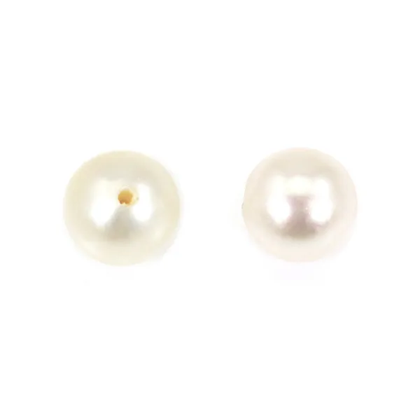 Perle de culture d'eau douce, semi-percée, blanche, ronde, 6.5-7mm x 1pc