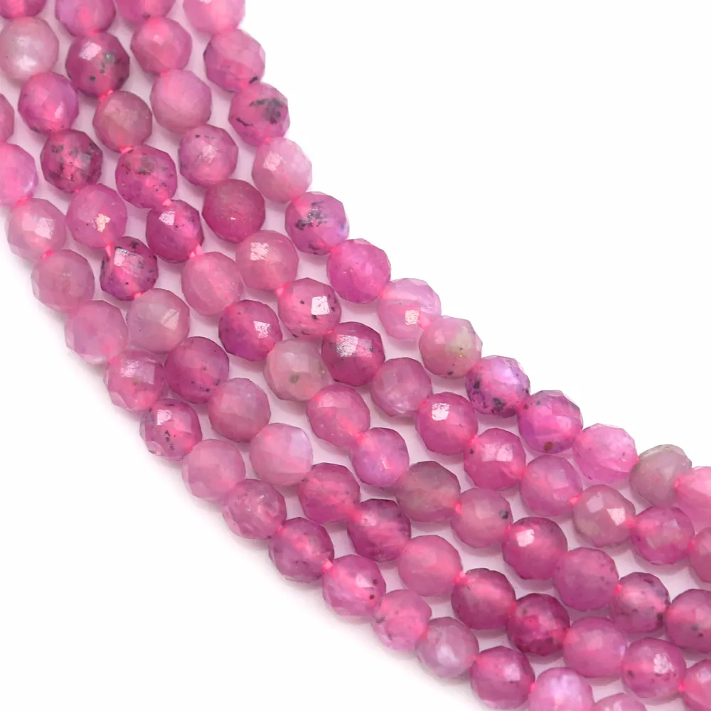 Ruby, de forme ronde facettée, 2mm x 39cm