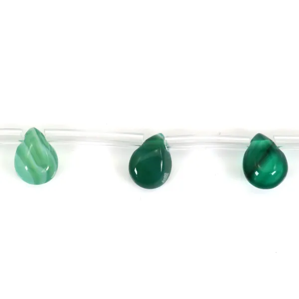 Green agate flat drop 10x14mm x 40cm