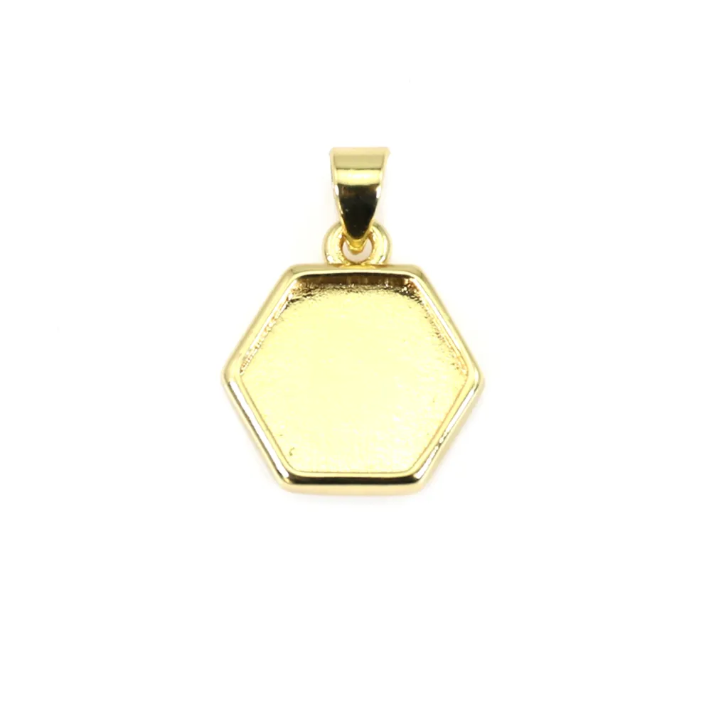 Pendentif support pour cabochon hexagone 10mm - Doré x 1pc