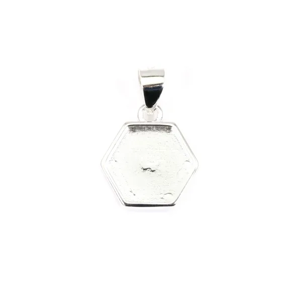 Suporte de pingente para cabochão hexagonal de 10 mm - Prata de lei 925 x 1 unidade