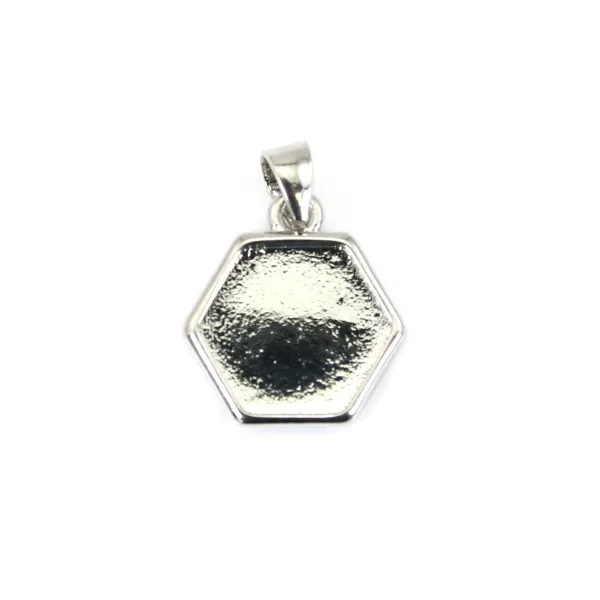 Suporte de pingente para cabochão hexagonal de 10 mm - Prata x 1 unidade