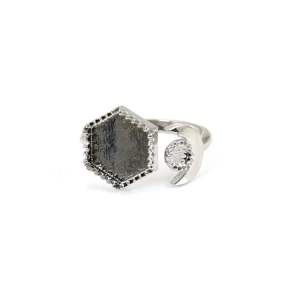 Anillo ajustable para cabujón hexagonal y redondo - Plata x 1ud
