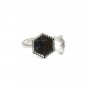 Adjustable ring for hexagon & round cabochon - Silver x 1pc