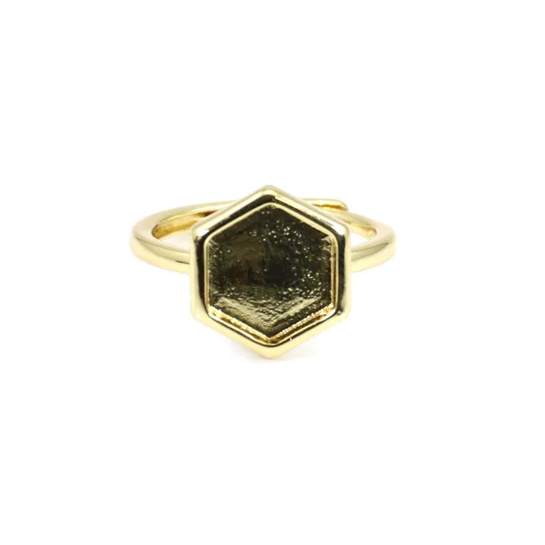 Bague réglable pour cabochon hexagone 10mm - Doré x 1pc