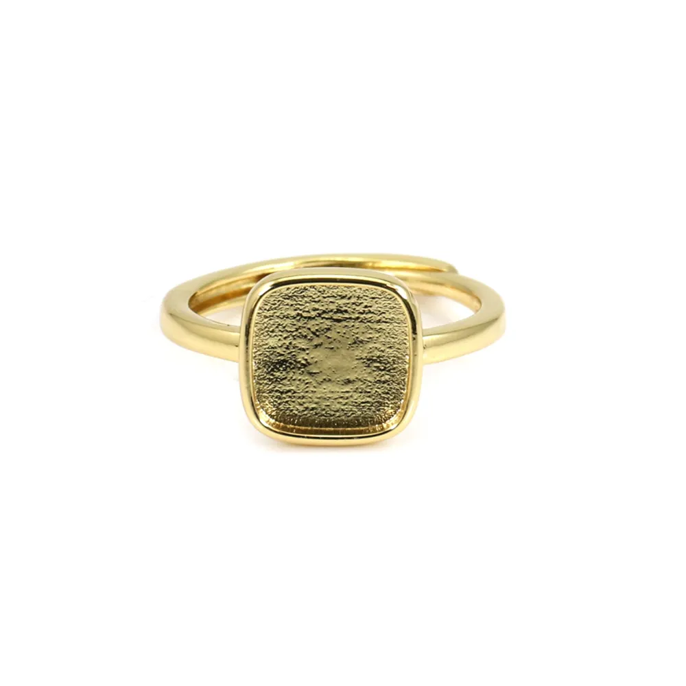 Bague réglable pour cabochon carré 9mm - Doré x 1pc