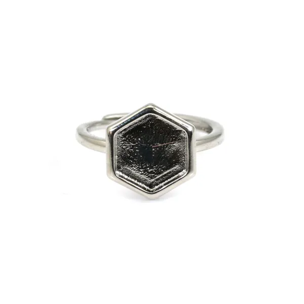 Bague réglable pour cabochon hexagone 10mm - Argenté x 1pc