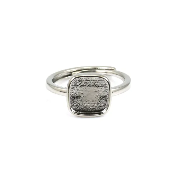 Adjustable ring for 9mm square cabochon - Silver x 1pc