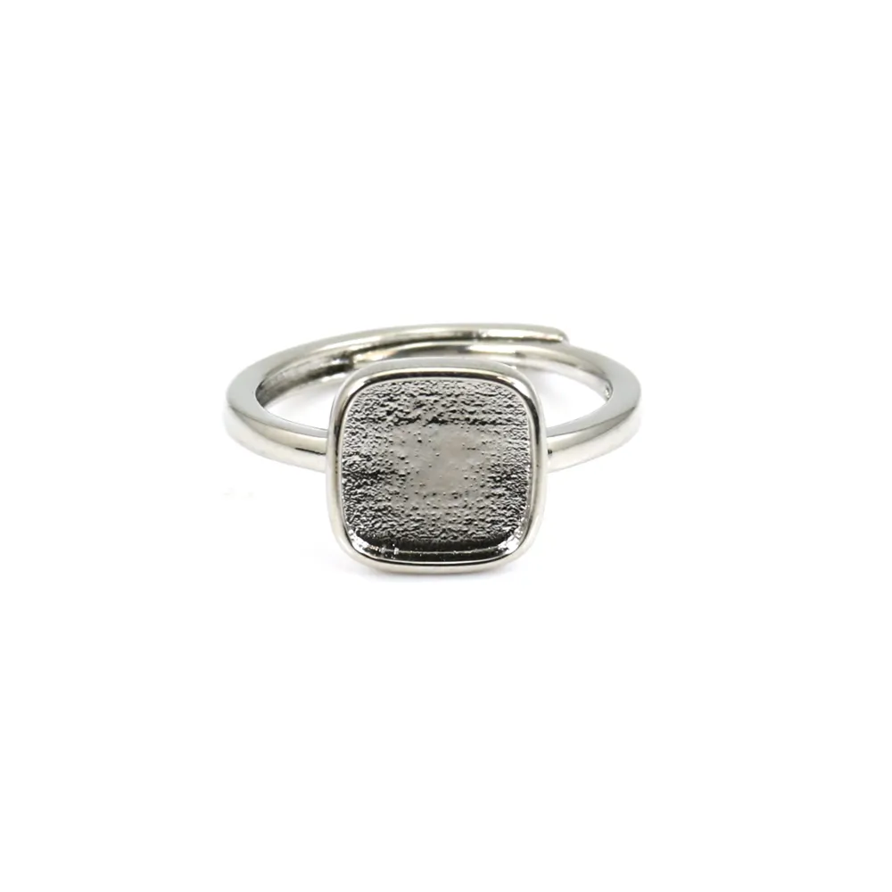 Anello regolabile per cabochon quadrato da 9 mm - Argento x 1 pz