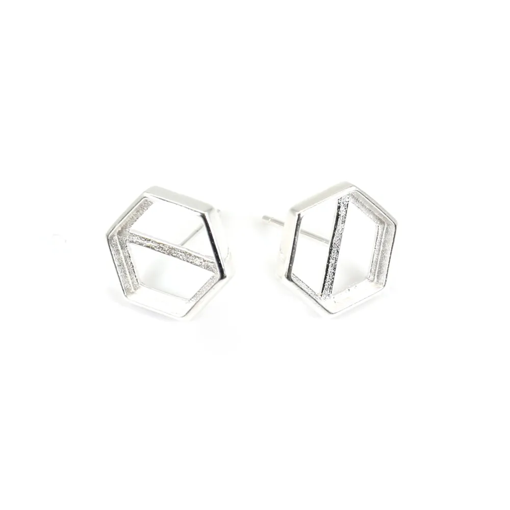 Boucles d'oreilles pour cabochon hexagone 10mm - Argent 925 x 2pcs