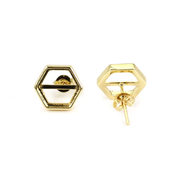 Ohrring für Hexagon-Cabochon 10mm - Vergoldet x 2St