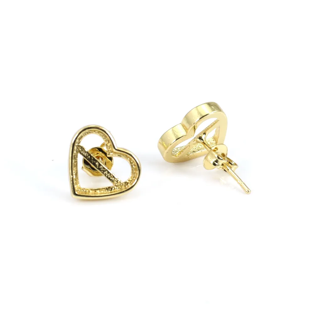 Brinco para coração cabochão 9x10mm - Ouro x 2pc